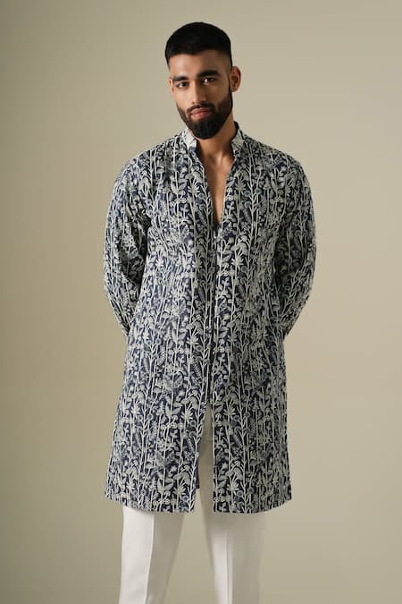 Darzi House Blue Denim Embroidery, Sequins, Beads Flora Kurta Set at Aza Fashions Darzi House_Blue Denim Embroidery, Sequins, Beads Flora Kurta Set _at_Aza_Fashions