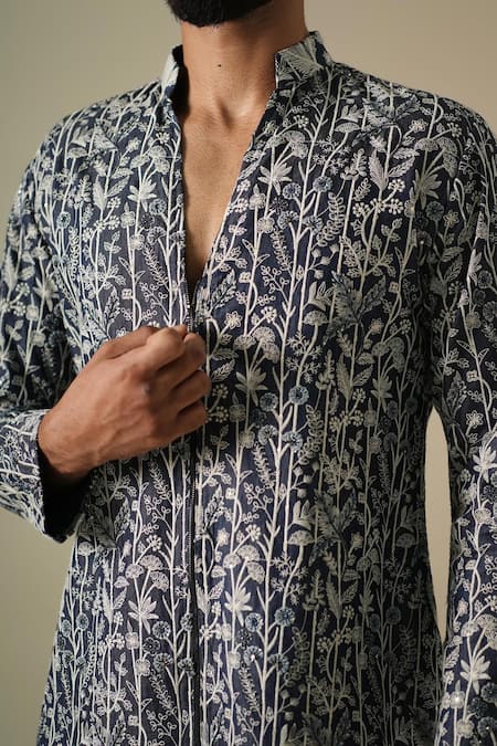 Buy Darzi House Blue Denim Embroidery, Sequins, Beads Flora Kurta Set Buy_Darzi House_Blue Denim Embroidery, Sequins, Beads Flora Kurta Set