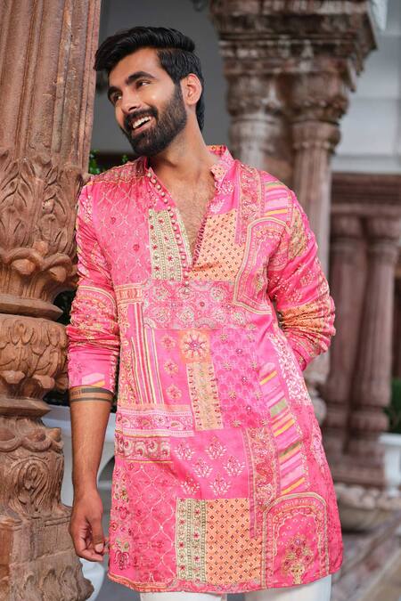 Shop Darzi House Pink Modal Zari, Sequins, Crystals Jaipur Royale Embroidered Kurta Set Online at Aza Fashions Shop_Darzi House_Pink Modal Zari, Sequins, Crystals Jaipur Royale Embroidered Kurta Set _Online_at_Aza_Fashions