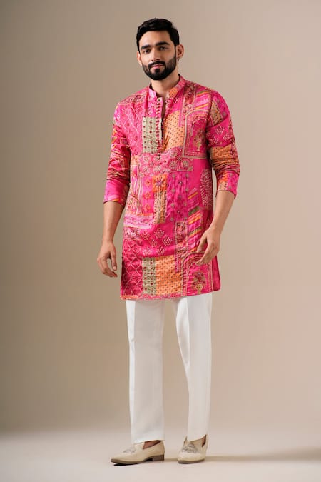 Shop Darzi House Pink Modal Zari, Sequins, Crystals Jaipur Royale Embroidered Kurta Set Shop_Darzi House_Pink Modal Zari, Sequins, Crystals Jaipur Royale Embroidered Kurta Set