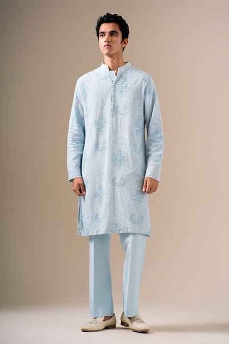 Buy_Darzi House_Blue Cotton Pearls, Sequins, Beads Azure Noor Kurta Set _Online_at_Aza_Fashions