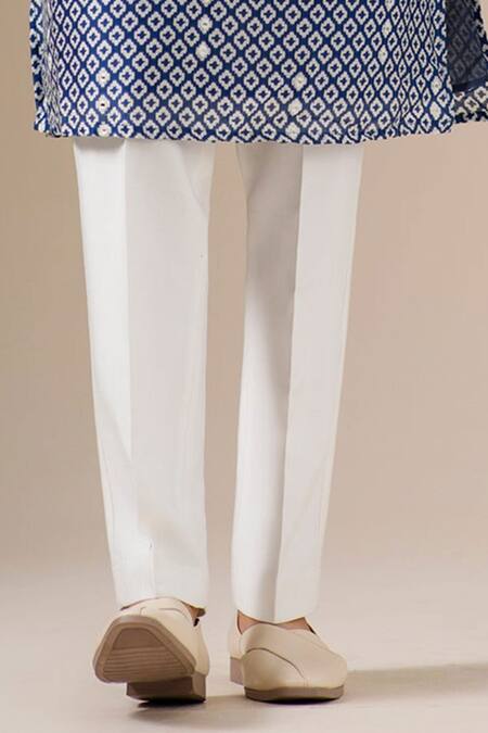 Darzi House_Blue Chanderi Cotton Mirrors, Beads Indigo Mosaic Print Mirrorwork Kurta Set _Online_at_Aza_Fashions