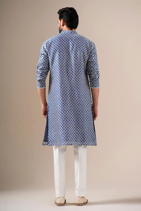 Darzi House Indigo Mosaic Print Mirrorwork Kurta Set 
