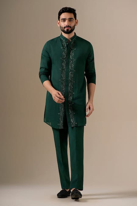 Buy_Darzi House_Green Georgette Embroidery, Beads, Crystals Jade Regal Kurta Set _Online_at_Aza_Fashions