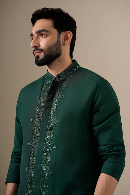 Shop_Darzi House_Green Georgette Embroidery, Beads, Crystals Jade Regal Kurta Set _Online_at_Aza_Fashions