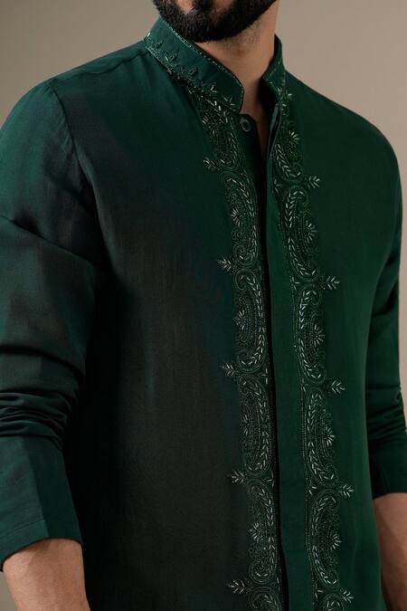 Darzi House_Green Georgette Embroidery, Beads, Crystals Jade Regal Kurta Set _at_Aza_Fashions