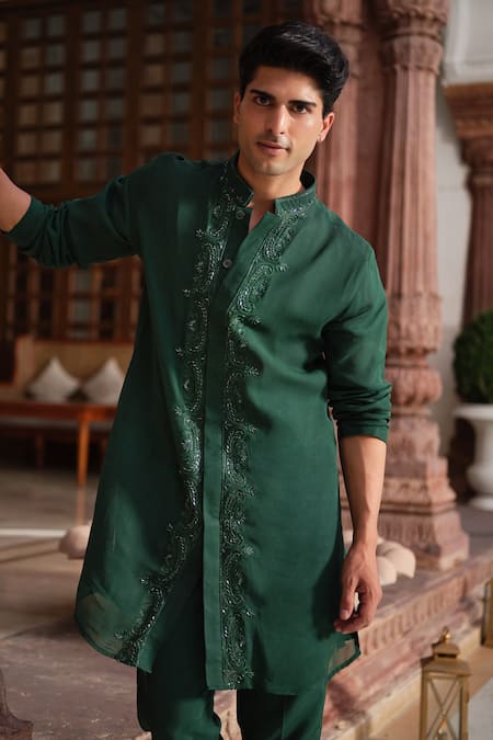 Buy_Darzi House_Green Georgette Embroidery, Beads, Crystals Jade Regal Kurta Set 