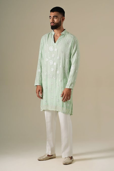 Buy Darzi House Green Georgette Mirrors, Embroidery Pastel Glow Kurta Set Online at Aza Fashions Buy_Darzi House_Green Georgette Mirrors, Embroidery Pastel Glow Kurta Set _Online_at_Aza_Fashions