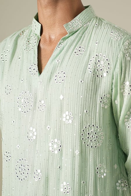 Shop Darzi House Green Georgette Mirrors, Embroidery Pastel Glow Kurta Set Online at Aza Fashions Shop_Darzi House_Green Georgette Mirrors, Embroidery Pastel Glow Kurta Set _Online_at_Aza_Fashions