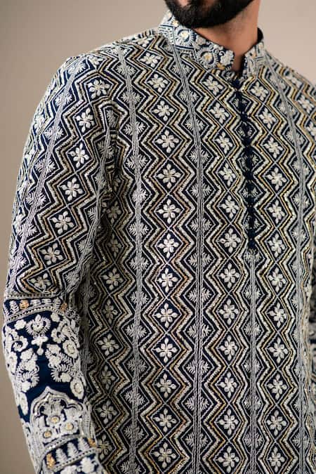 Shop Darzi House Blue Georgette Sequins, Embroidery Midnight Motif Kurta Patiyala Set Online at Aza Fashions Shop_Darzi House_Blue Georgette Sequins, Embroidery Midnight Motif Kurta Patiyala Set _Online_at_Aza_Fashions