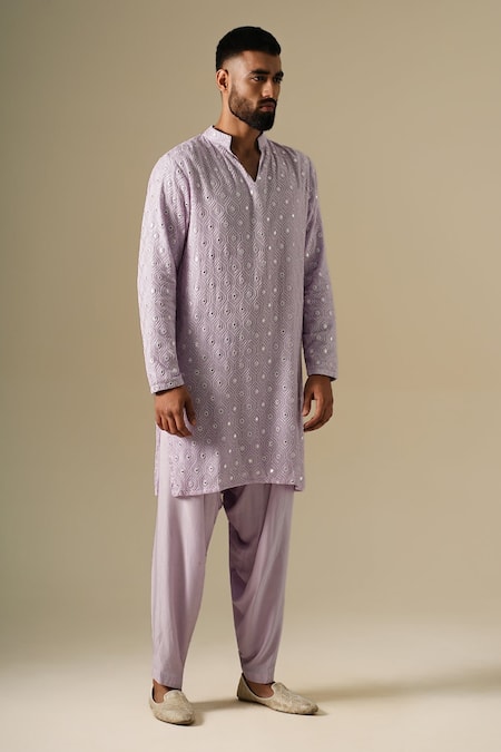 Shop Darzi House Purple Georgette Mirrors, Embroidery Taara Kurta Patiyala Set Online at Aza Fashions Shop_Darzi House_Purple Georgette Mirrors, Embroidery Taara Kurta Patiyala Set _Online_at_Aza_Fashions