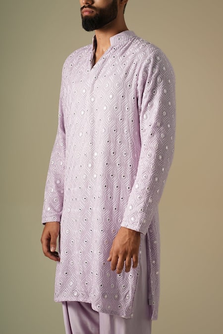 Shop Darzi House Purple Georgette Mirrors, Embroidery Taara Kurta Patiyala Set Shop_Darzi House_Purple Georgette Mirrors, Embroidery Taara Kurta Patiyala Set