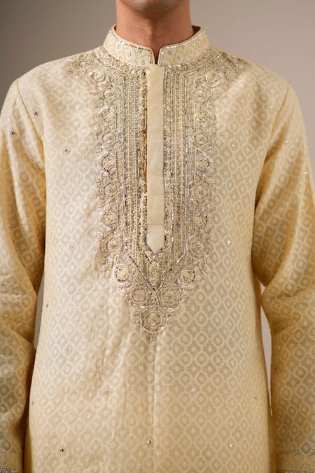 Darzi House Beige Cotton, Jacquard Embroidery, Mirrors, Zari Amber Mukaish Kurta Set at Aza Fashions Darzi House_Beige Cotton, Jacquard Embroidery, Mirrors, Zari Amber Mukaish Kurta Set _at_Aza_Fashions