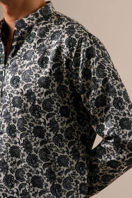 Buy Darzi House Black Tussar Beads Charcoal Bloom Floral Motif Kurta Set Online at Aza Fashions Buy_Darzi House_Black Tussar Beads Charcoal Bloom Floral Motif Kurta Set _Online_at_Aza_Fashions