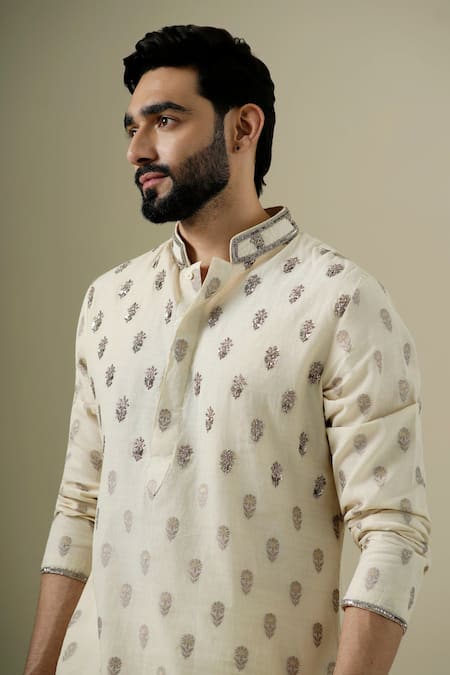 Shop Darzi House Beige Cotton, Cotton, Embroidery, Sequins, Noor Buta Kurta Set Online at Aza Fashions Shop_Darzi House_Beige Cotton, Cotton, Embroidery, Sequins, Noor Buta Kurta Set _Online_at_Aza_Fashions