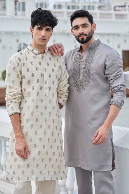 Buy Darzi House Beige Cotton, Cotton, Embroidery, Sequins, Noor Buta Kurta Set Buy_Darzi House_Beige Cotton, Cotton, Embroidery, Sequins, Noor Buta Kurta Set