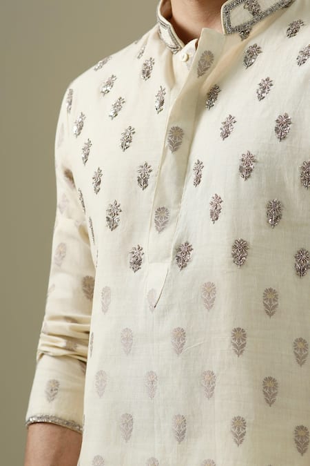 Shop Darzi House Beige Cotton, Cotton, Embroidery, Sequins, Noor Buta Kurta Set Shop_Darzi House_Beige Cotton, Cotton, Embroidery, Sequins, Noor Buta Kurta Set