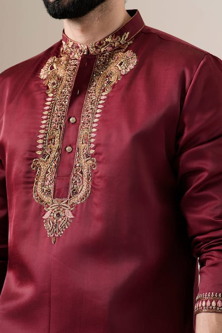 Buy Darzi House Maroon Silk Embroidery, Sequins, Metallic Thread Gilded Kurta Set Online at Aza Fashions Buy_Darzi House_Maroon Silk Embroidery, Sequins, Metallic Thread Gilded Kurta Set _Online_at_Aza_Fashions