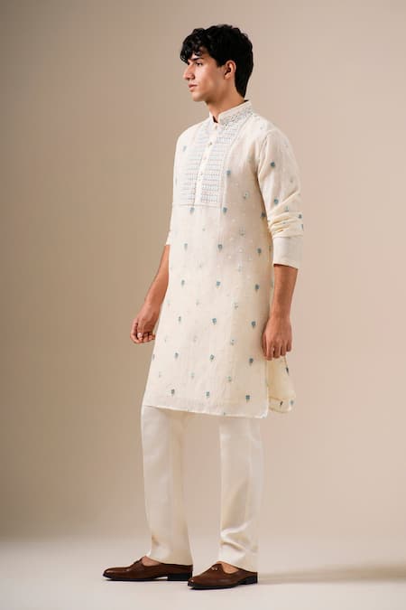 Buy Darzi House Off White Cotton, Chanderi Embroidery, Beads Sky Petal Kurta Set Online at Aza Fashions Buy_Darzi House_Off White Cotton, Chanderi Embroidery, Beads Sky Petal Kurta Set _Online_at_Aza_Fashions