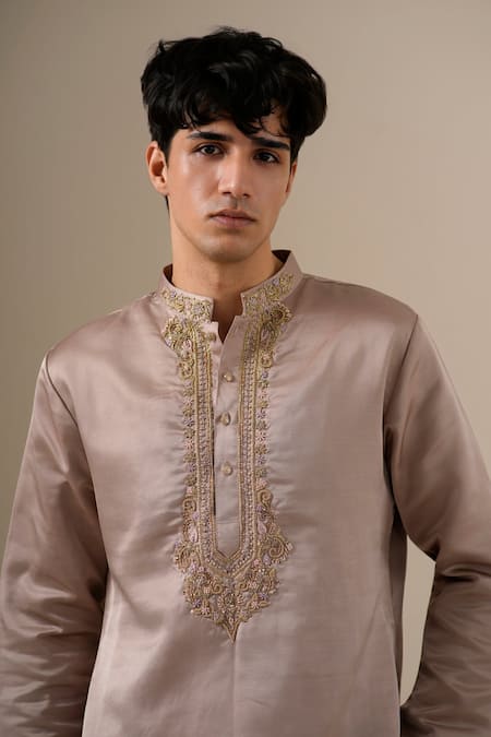 Shop Darzi House Purple Silk Embroidery, Zari Mehfil Mauve Kurta Set Online at Aza Fashions Shop_Darzi House_Purple Silk Embroidery, Zari Mehfil Mauve Kurta Set _Online_at_Aza_Fashions