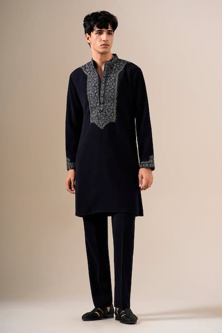 Buy Darzi House Navy Crepe Embroidery, Beads, Metallic Thread Imperial Noir Kurta Set Online at Aza Fashions Buy_Darzi House_Navy Crepe Embroidery, Beads, Metallic Thread Imperial Noir Kurta Set _Online_at_Aza_Fashions
