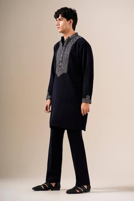 Shop Darzi House Navy Crepe Embroidery, Beads, Metallic Thread Imperial Noir Kurta Set Online at Aza Fashions Shop_Darzi House_Navy Crepe Embroidery, Beads, Metallic Thread Imperial Noir Kurta Set _Online_at_Aza_Fashions