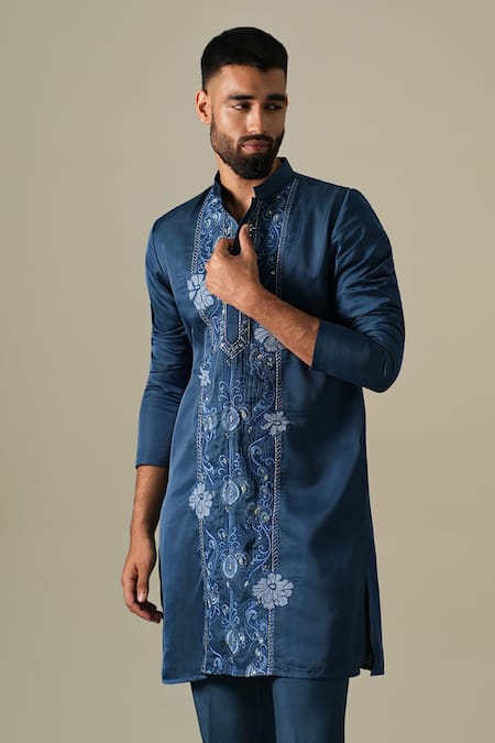 Buy Darzi House Blue Silk Embroidery, Mirrors Dahlia Floral Threadwork Kurta Set Online at Aza Fashions Buy_Darzi House_Blue Silk Embroidery, Mirrors Dahlia Floral Threadwork Kurta Set _Online_at_Aza_Fashions