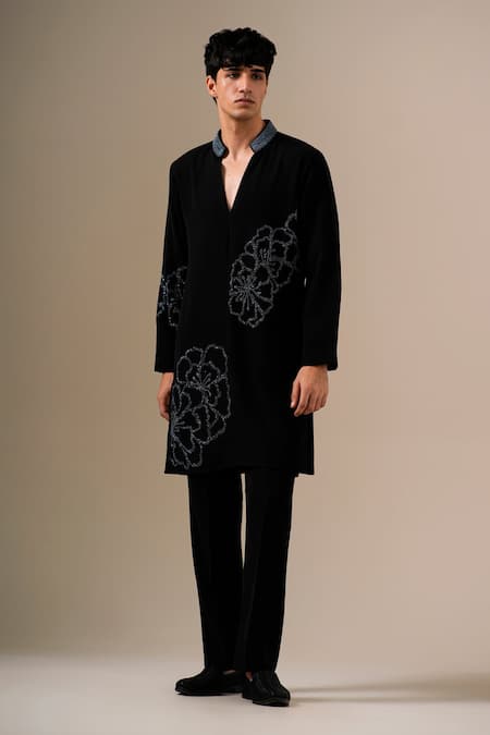 Darzi House Black Crepe Beads, Stones, Embroidery Mirage Hand Embellished Kurta Set Online at Aza Fashions Darzi House_Black Crepe Beads, Stones, Embroidery Mirage Hand Embellished Kurta Set _Online_at_Aza_Fashions