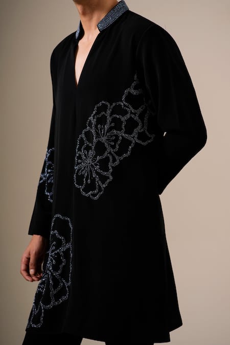 Shop Darzi House Black Crepe Beads, Stones, Embroidery Mirage Hand Embellished Kurta Set Online at Aza Fashions Shop_Darzi House_Black Crepe Beads, Stones, Embroidery Mirage Hand Embellished Kurta Set _Online_at_Aza_Fashions