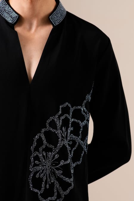 Darzi House Black Crepe Beads, Stones, Embroidery Mirage Hand Embellished Kurta Set at Aza Fashions Darzi House_Black Crepe Beads, Stones, Embroidery Mirage Hand Embellished Kurta Set _at_Aza_Fashions