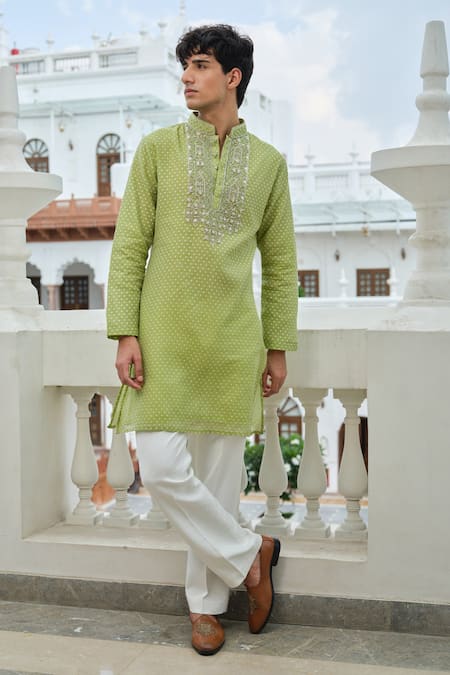 Darzi House Zari Placket & Printed Kurta Set 