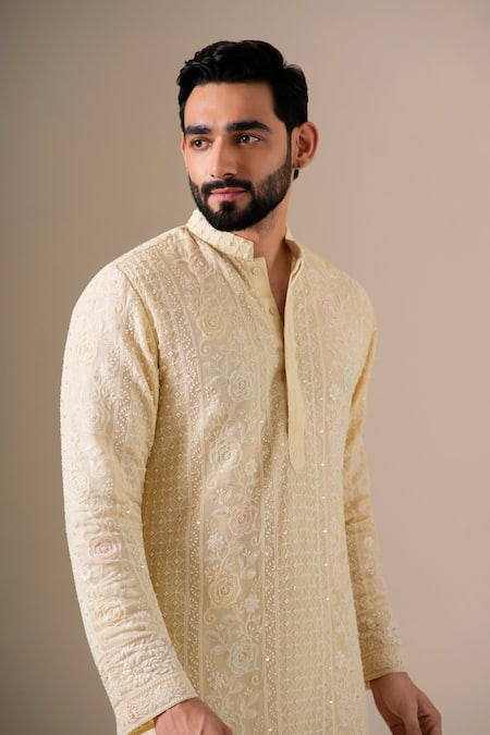 Shop Darzi House Yellow , , Butter Bloom Thread Work Kurta Set Online at Aza Fashions Shop_Darzi House_Yellow , , Butter Bloom Thread Work Kurta Set _Online_at_Aza_Fashions