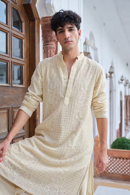 Buy Darzi House Yellow , , Butter Bloom Thread Work Kurta Set Buy_Darzi House_Yellow , , Butter Bloom Thread Work Kurta Set