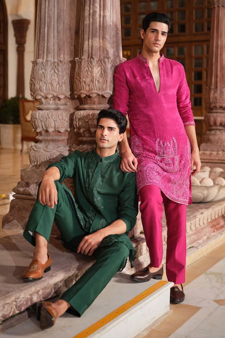 Darzi House Pink Silk Sequins, Beads, Crystals, Embroidery Ornate Kurta Set Online at Aza Fashions Darzi House_Pink Silk Sequins, Beads, Crystals, Embroidery Ornate Kurta Set _Online_at_Aza_Fashions