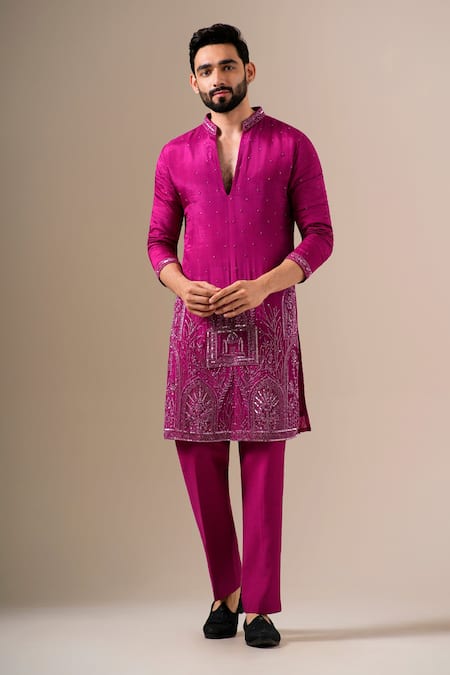 Darzi House Pink Silk Sequins, Beads, Crystals, Embroidery Ornate Kurta Set at Aza Fashions Darzi House_Pink Silk Sequins, Beads, Crystals, Embroidery Ornate Kurta Set _at_Aza_Fashions