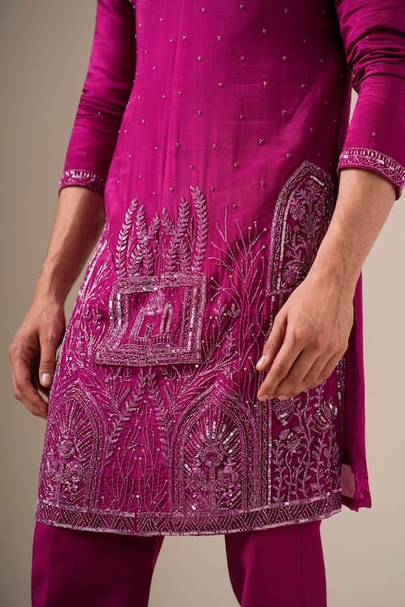 Buy Darzi House Pink Silk Sequins, Beads, Crystals, Embroidery Ornate Kurta Set Buy_Darzi House_Pink Silk Sequins, Beads, Crystals, Embroidery Ornate Kurta Set