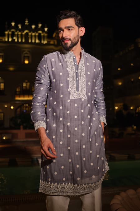 Buy Darzi House Gray Chanderi , Chanderi, Embroidery, Pearls Fleur Kurta Set Online at Aza Fashions Buy_Darzi House_Gray Chanderi , Chanderi, Embroidery, Pearls Fleur Kurta Set _Online_at_Aza_Fashions