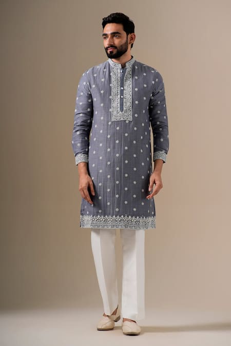 Shop Darzi House Gray Chanderi , Chanderi, Embroidery, Pearls Fleur Kurta Set Online at Aza Fashions Shop_Darzi House_Gray Chanderi , Chanderi, Embroidery, Pearls Fleur Kurta Set _Online_at_Aza_Fashions