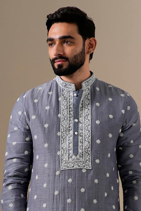 Darzi House Gray Chanderi , Chanderi, Embroidery, Pearls Fleur Kurta Set at Aza Fashions Darzi House_Gray Chanderi , Chanderi, Embroidery, Pearls Fleur Kurta Set _at_Aza_Fashions