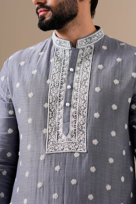 Buy Darzi House Gray Chanderi , Chanderi, Embroidery, Pearls Fleur Kurta Set Buy_Darzi House_Gray Chanderi , Chanderi, Embroidery, Pearls Fleur Kurta Set