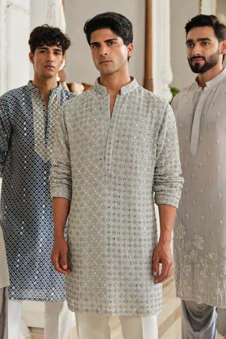 Shop Darzi House Blue Georgette Mirrors, Beads, Embroidery Starlit Mirage Kurta Set Online at Aza Fashions Shop_Darzi House_Blue Georgette Mirrors, Beads, Embroidery Starlit Mirage Kurta Set _Online_at_Aza_Fashions