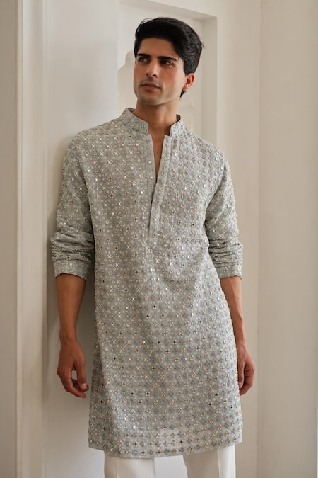 Darzi House Blue Georgette Mirrors, Beads, Embroidery Starlit Mirage Kurta Set at Aza Fashions Darzi House_Blue Georgette Mirrors, Beads, Embroidery Starlit Mirage Kurta Set _at_Aza_Fashions