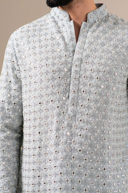 Shop Darzi House Blue Georgette Mirrors, Beads, Embroidery Starlit Mirage Kurta Set Shop_Darzi House_Blue Georgette Mirrors, Beads, Embroidery Starlit Mirage Kurta Set