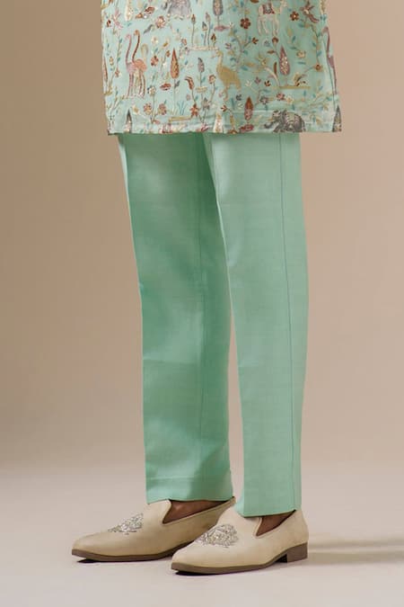 Darzi House Green Cotton, Chanderi Embroidery, Sequins Forest Fauna Kurta Set Online at Aza Fashions Darzi House_Green Cotton, Chanderi Embroidery, Sequins Forest Fauna Kurta Set _Online_at_Aza_Fashions