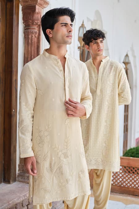 Darzi House Beige , , Embroidery, Sand Meadow Kurta Set Online at Aza Fashions Darzi House_Beige , , Embroidery, Sand Meadow Kurta Set _Online_at_Aza_Fashions