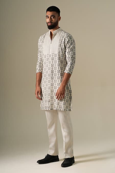 Buy Darzi House Ivory Cotton, Chanderi Sequins, Embroidery Mosaic Print Kurta Set Online at Aza Fashions Buy_Darzi House_Ivory Cotton, Chanderi Sequins, Embroidery Mosaic Print Kurta Set _Online_at_Aza_Fashions