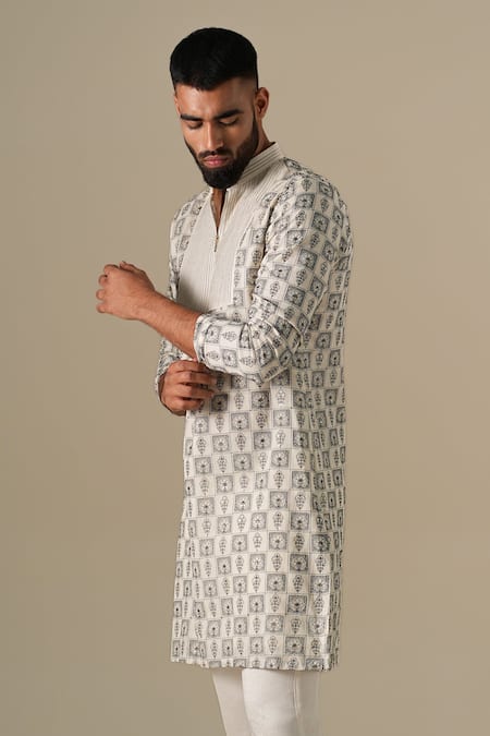 Shop Darzi House Ivory Cotton, Chanderi Sequins, Embroidery Mosaic Print Kurta Set Online at Aza Fashions Shop_Darzi House_Ivory Cotton, Chanderi Sequins, Embroidery Mosaic Print Kurta Set _Online_at_Aza_Fashions