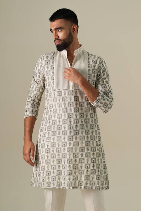 Darzi House Ivory Cotton, Chanderi Sequins, Embroidery Mosaic Print Kurta Set at Aza Fashions Darzi House_Ivory Cotton, Chanderi Sequins, Embroidery Mosaic Print Kurta Set _at_Aza_Fashions