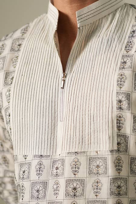 Buy Darzi House Ivory Cotton, Chanderi Sequins, Embroidery Mosaic Print Kurta Set Buy_Darzi House_Ivory Cotton, Chanderi Sequins, Embroidery Mosaic Print Kurta Set