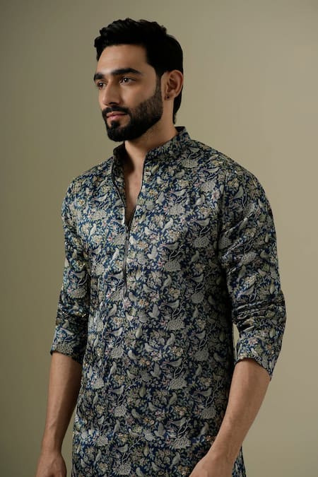 Darzi House Blue Tussar Embroidery, Beads Eden Printed And Kurta Set Online at Aza Fashions Darzi House_Blue Tussar Embroidery, Beads Eden Printed And Kurta Set _Online_at_Aza_Fashions